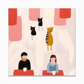 Tiny People At The Cat Cafe Illustration 5 Canvas Print
