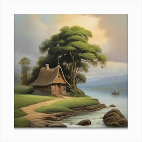 Cottage By The River Canvas Print