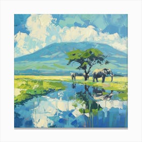 Elephants By The Water Canvas Print