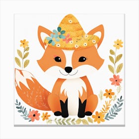 Floral Baby Fox Nursery Illustration (9) Canvas Print