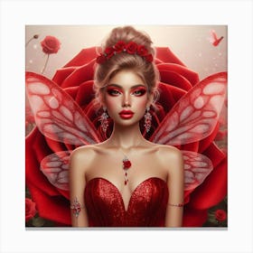 Fairy Girl With Red Roses Canvas Print