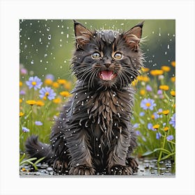 Black Kitten In The Rain Canvas Print