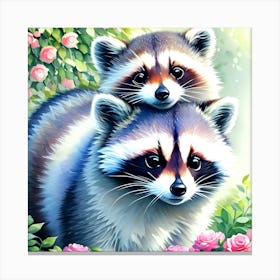 Piggyback Raccoons Canvas Print