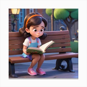 Little Girl Reading A Book Canvas Print