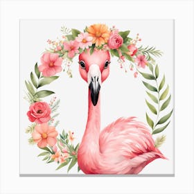 Floral Baby Flamingo Nursery Illustration (1) Canvas Print