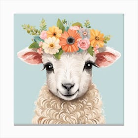 Floral Baby Sheep Nursery Illustration (12) Canvas Print