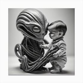 Alien holding Human Baby #1 Canvas Print