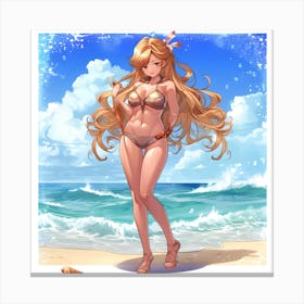 Anime Girl On The Beach 1 Canvas Print