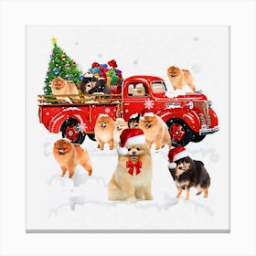 Pomeranian Riding Red Truck Xmas Merry Christmas Canvas Print