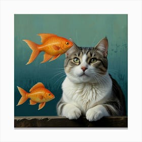 Default Cat With Fish Art 1 Canvas Print