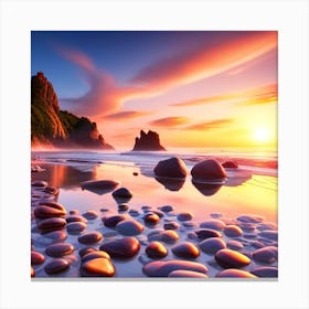 Sunset Rocks On The Beach Canvas Print