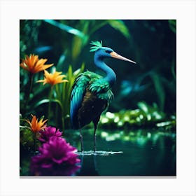 Blue and Emerald Green Water Bird Canvas Print