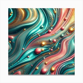 Shimmering, smooth water, as a flat lay, in turquoise, hot pink, and yellow colors. Canvas Print