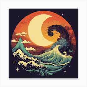 Moon And Waves 5 Canvas Print
