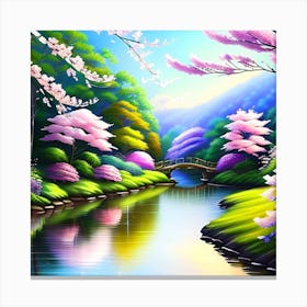 Cherry Blossoms By The River Canvas Print