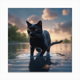 Black Cat In Water Canvas Print