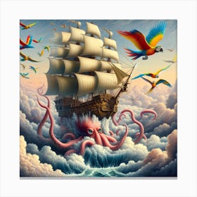 The Parrot’s Plunder: A Fantastical Voyage on the High Seas of the Sky Canvas Print
