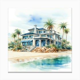 Watercolor Beach House Canvas Print