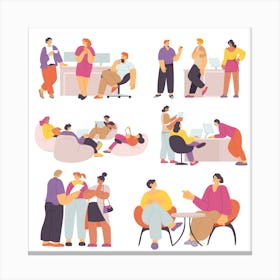 People Working In Office Employees At Workspace Canvas Print