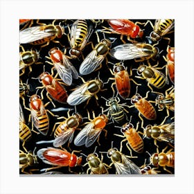 Bees On Black Background Canvas Print