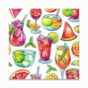 Watercolor Cocktail Seamless Pattern Canvas Print