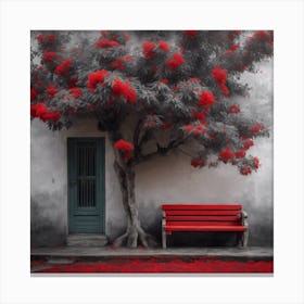 Red Bench And Tree Canvas Print
