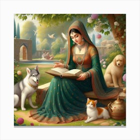 Islamic Woman Reading A Book Canvas Print