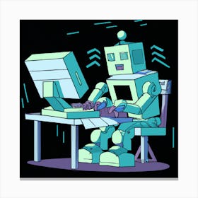 Robot on Computer 2 Canvas Print