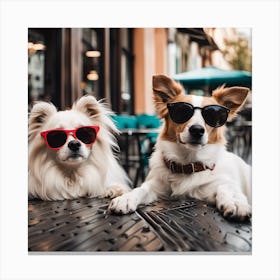 Two Dogs Wearing Sunglasses Canvas Print