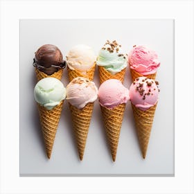 Ice Cream Cones On White Background Canvas Print