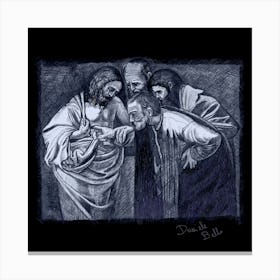 Saint Thomas believes in the Lord Jesus: graphic by Caravaggio Canvas Print