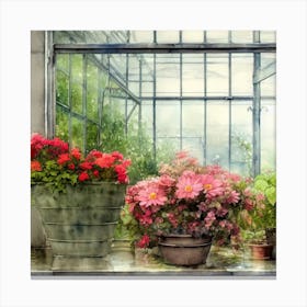 Watercolor Greenhouse Flowers 24 Canvas Print