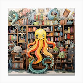 Octopus In The Library 1 Canvas Print