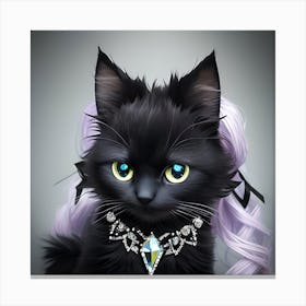 Black Cat With Purple Hair Canvas Print