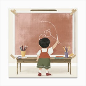 Child Drawing On Blackboard 1 Canvas Print