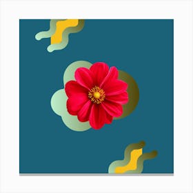 Red Flower On Blue Background Canvas Print