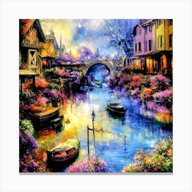 Harbor of Harmony: The Blossom-lit Canal Canvas Print