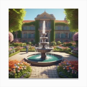 Fountain In The Garden 1 Canvas Print