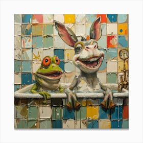 Donkey And Frog In The Bathtub Canvas Print