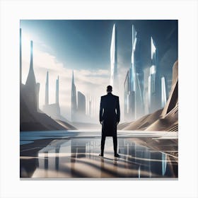 Man In A Futuristic City 1 Canvas Print