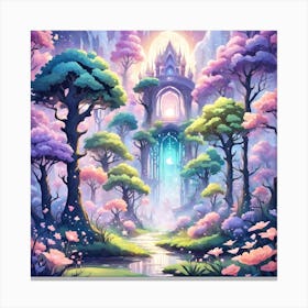 A Fantasy Forest With Twinkling Stars In Pastel Tone Square Composition 228 Canvas Print