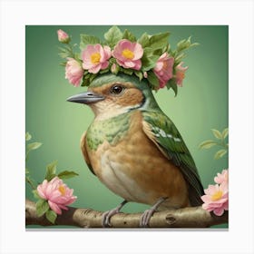 Default A Bird With A Flower Crown On Its Head Sitting On A Br 1 10 Canvas Print