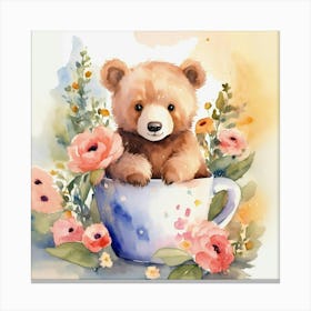 Watercolor Teddy Bear In A Cup style water color Canvas Print