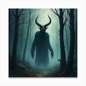 Horror Demon In A Watercolor Dark Forest With Eerie Fog 1 Canvas Print