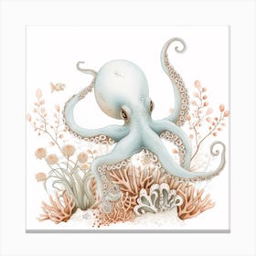 Storybook Style Octopus With Plants 2 Canvas Print