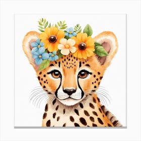 Floral Baby Leopard Nursery Illustration (9) Canvas Print