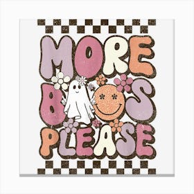 More Boos Please Retro Groovy Halloween Ghost Beer Drinking 1 Canvas Print