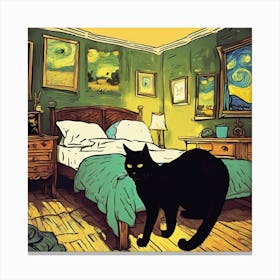 The Bedroom With Black Cats, Vincent Van Gogh Inspired Art Print 2 Canvas Print