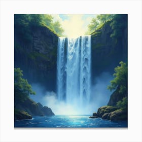 Celestial Waterfall With Sparkling Mist, Watercolor 1 Canvas Print