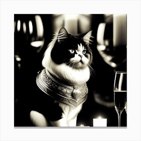 Cat With Wine Glasses Canvas Print